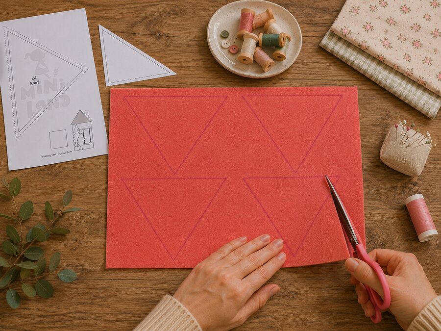 Cutting fabric pieces guided by the printed pattern